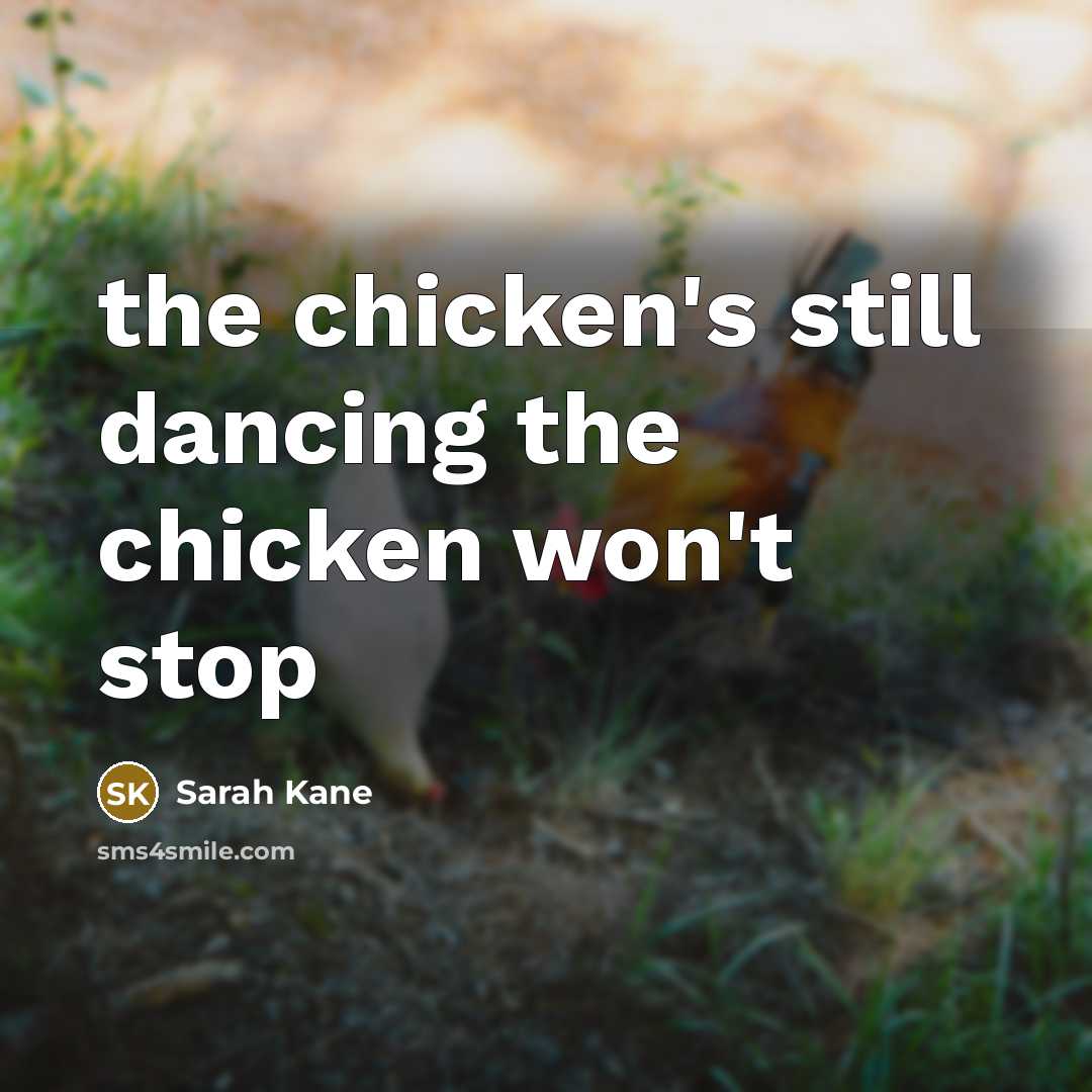 “the chicken's still dancing the chicken won't stop…” quote by Sarah Kane