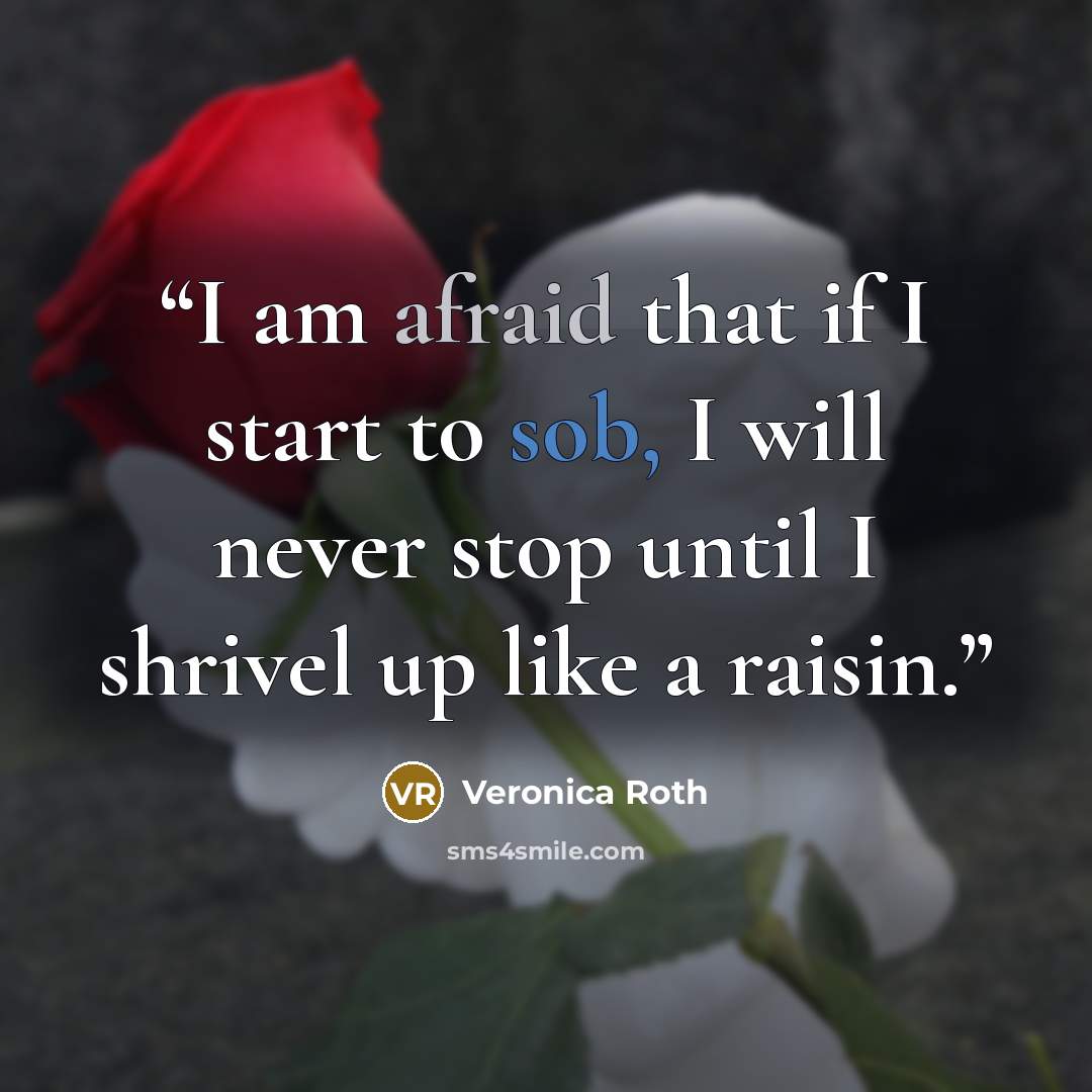 “I am afraid that if I start to sob, I will never stop until I shrivel up like a raisin.” quote by Veronica Roth