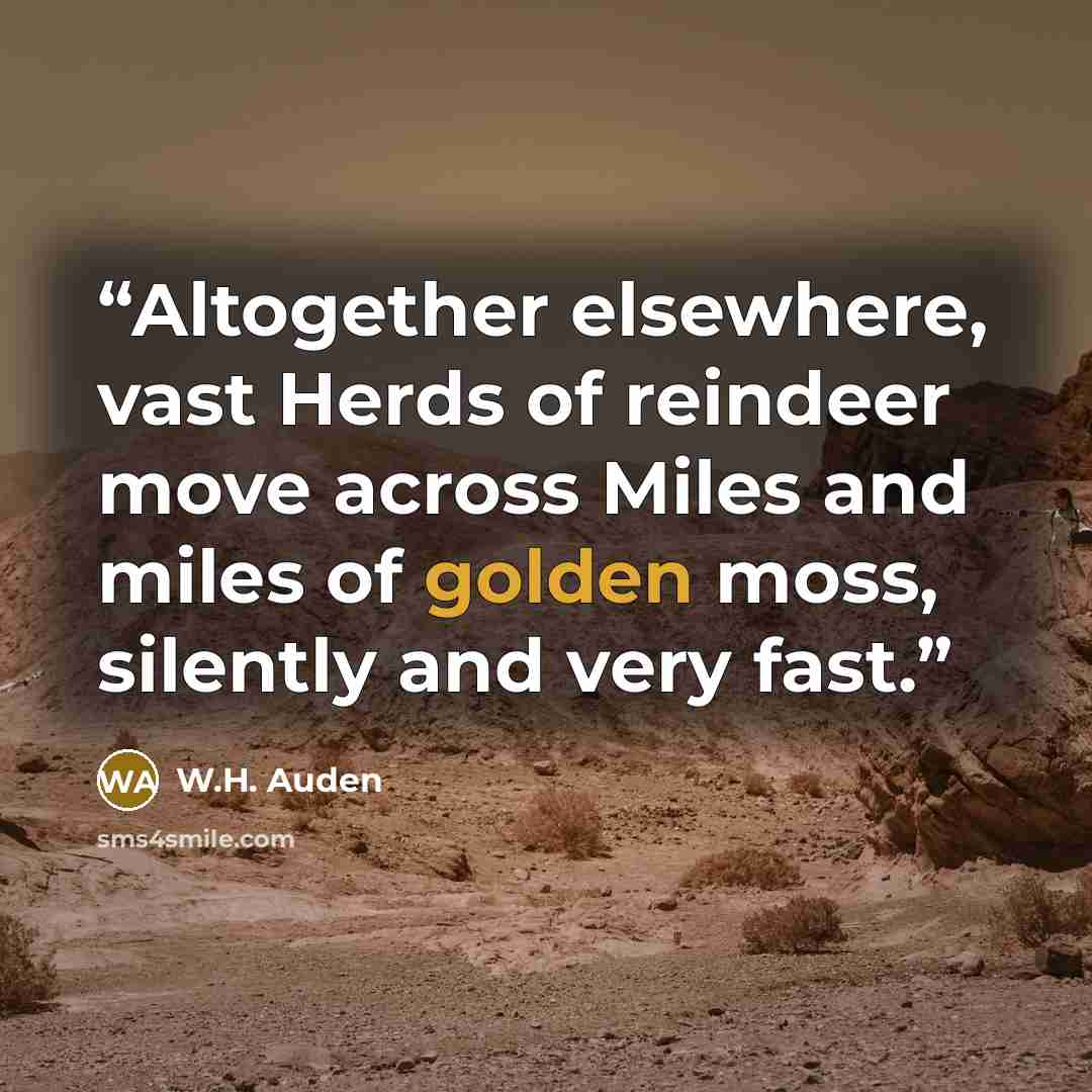 “Altogether elsewhere, vast Herds of reindeer move across Miles and miles of golden moss, silently and very fast.” quote by W.H. Auden