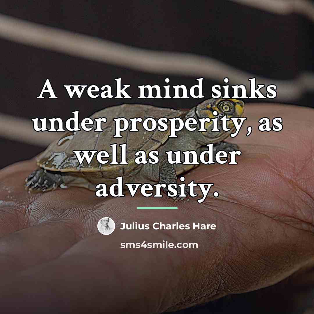 “A weak mind sinks under prosperity, as well as under…” quote by Julius Charles Hare