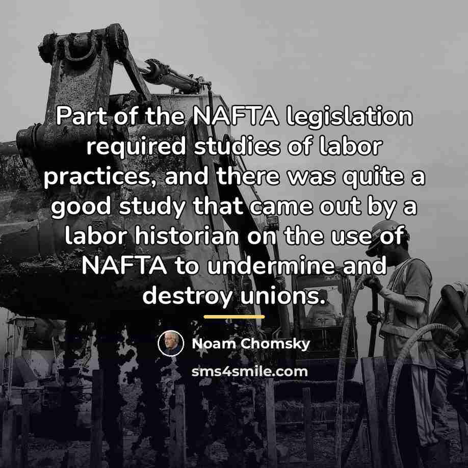 “Part of the NAFTA legislation required studies of labor practices,…” quote by Noam Chomsky