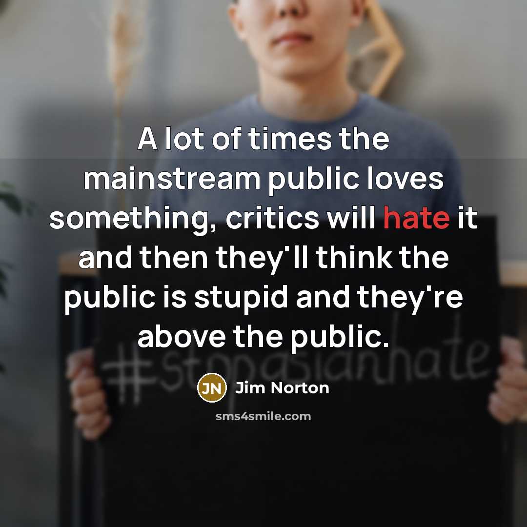 “A lot of times the mainstream public loves something, critics…” quote by Jim Norton