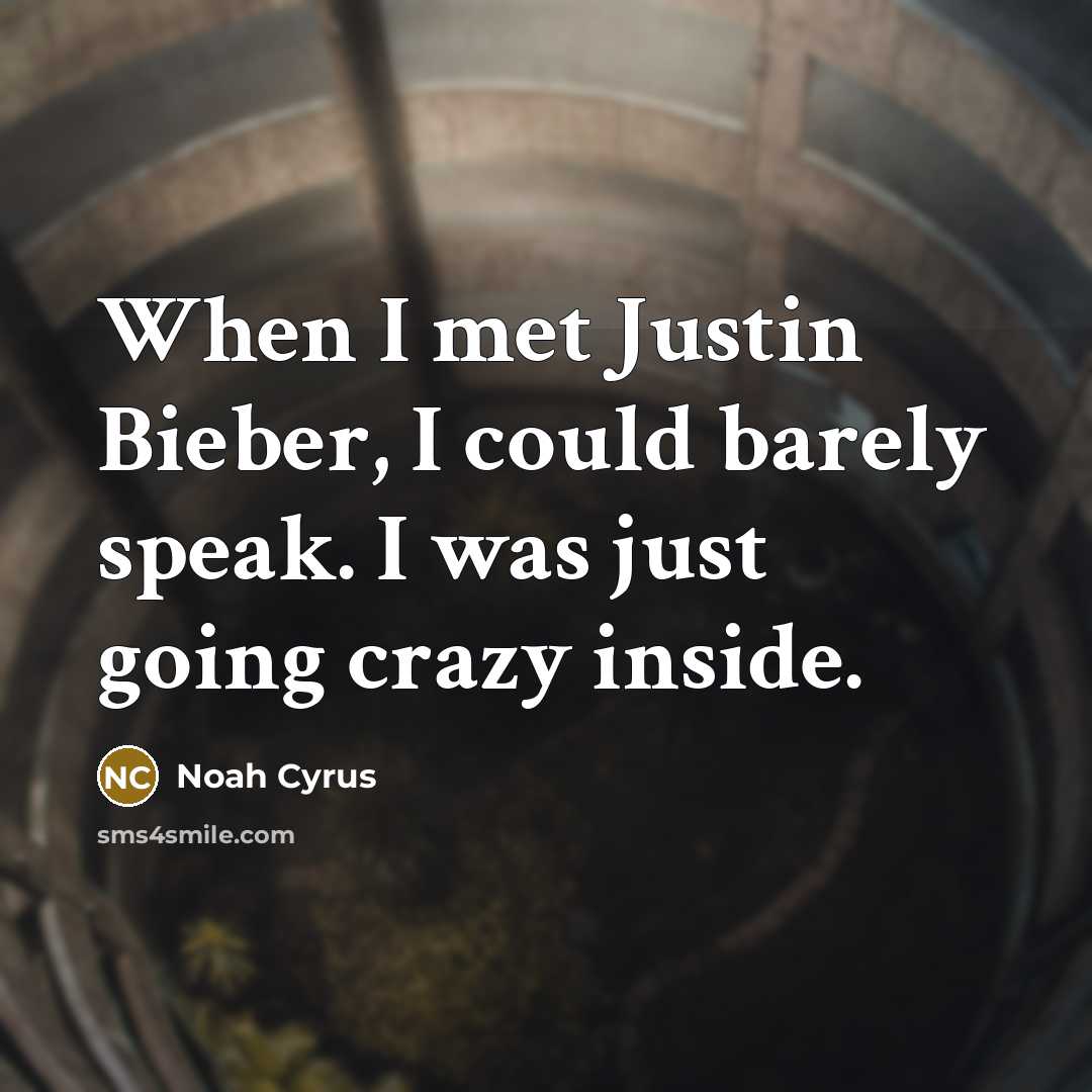 “When I met Justin Bieber, I could barely speak. I was just going crazy inside.” quote by Noah Cyrus