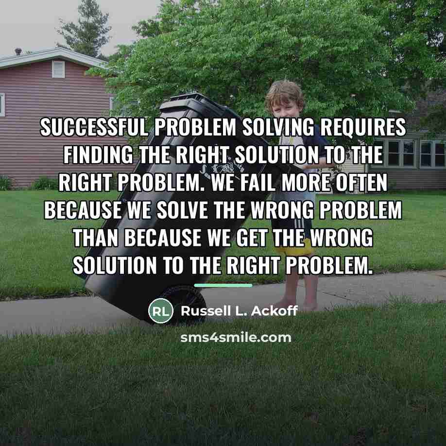 “Successful problem solving requires finding the right solution to the…” quote by Russell L. Ackoff