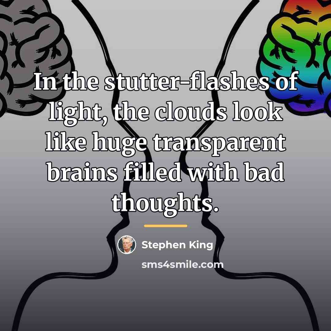 “In the stutter-flashes of light, the clouds look like huge…” quote by Stephen King