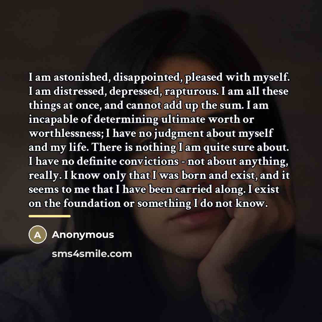 “I am astonished, disappointed, pleased with myself. I am distressed,…” quote by Anonymous