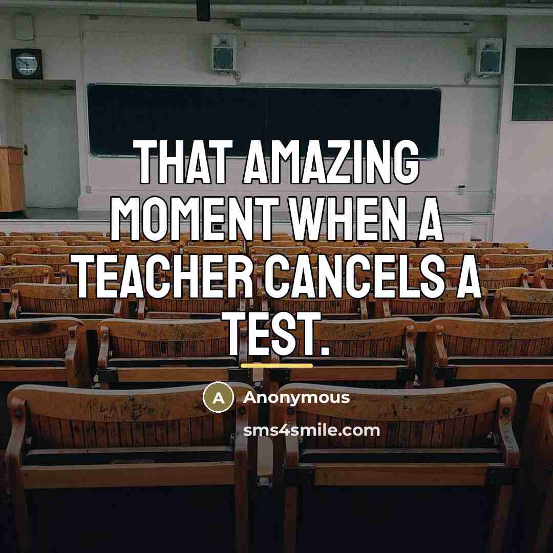 “That amazing moment when a teacher cancels a test.…” quote by Anonymous