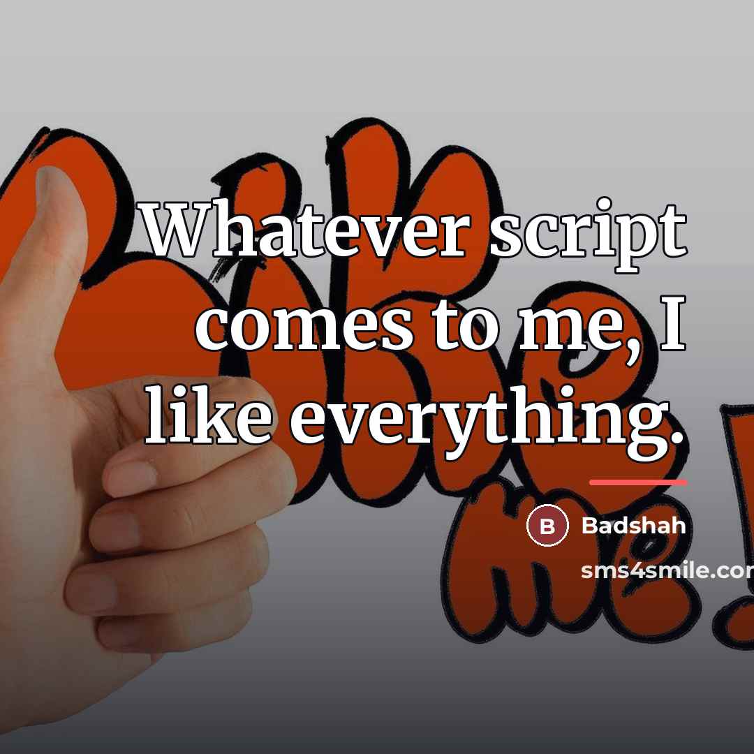 “Whatever script comes to me, I like everything.…” quote by Badshah