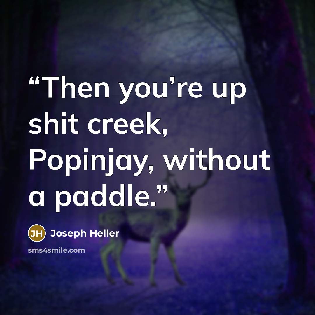 “Then you’re up shit creek, Popinjay, without a paddle.” quote by Joseph Heller