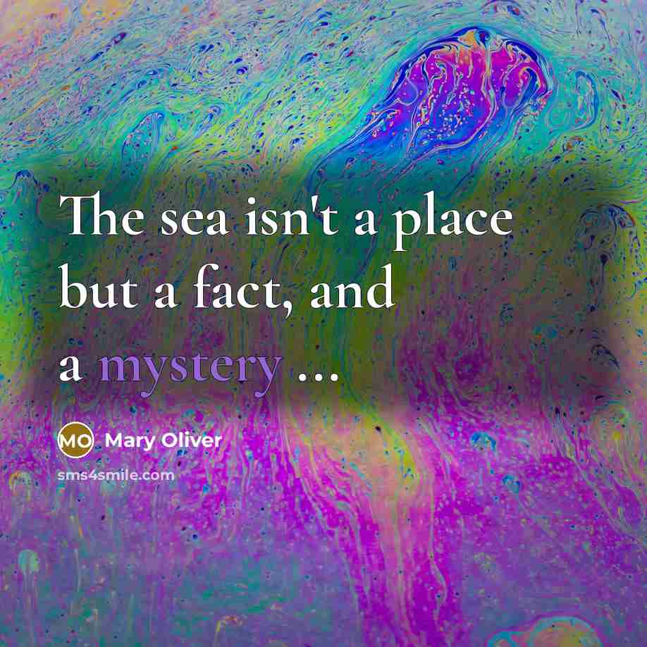 “The sea isn't a place but a fact, and a mystery ...” quote by Mary Oliver