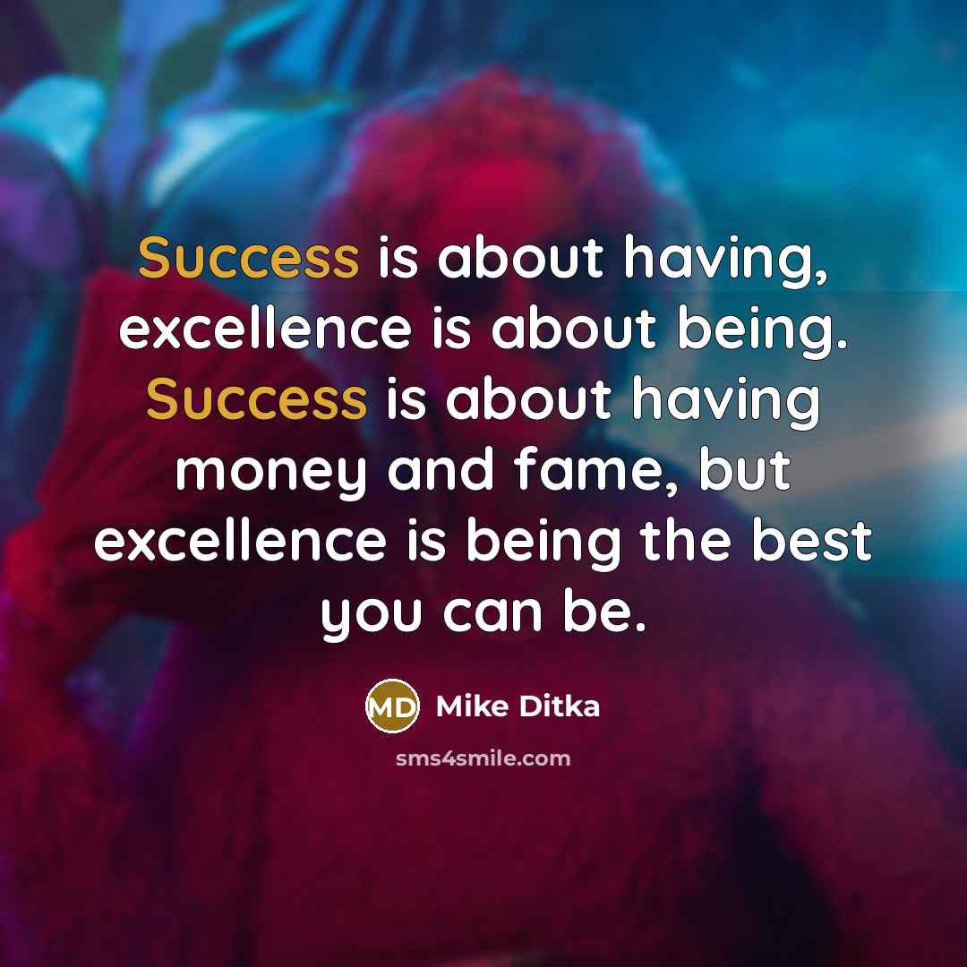 “Success is about having, excellence is about being. Success is…” quote by Mike Ditka