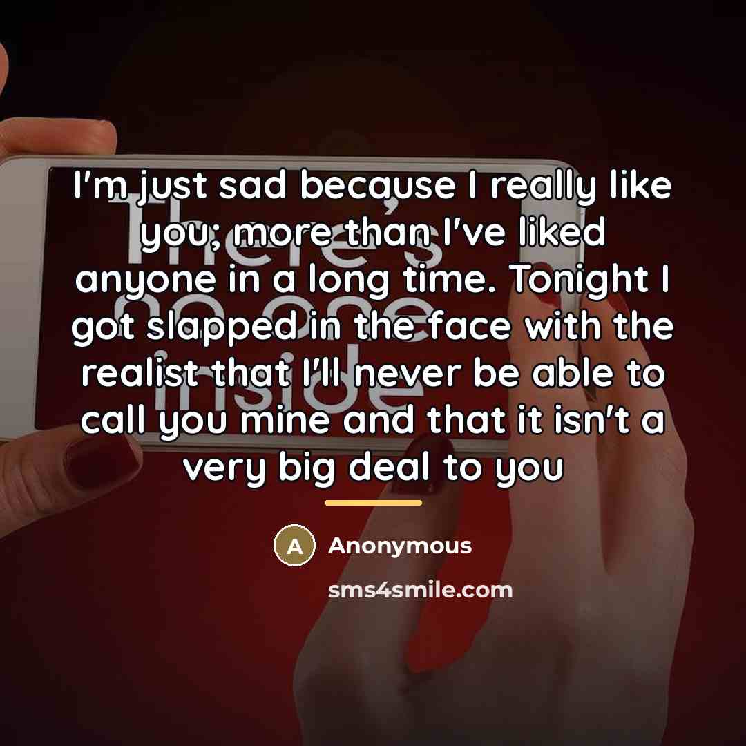 “I'm just sad because I really like you; more than…” quote by Anonymous