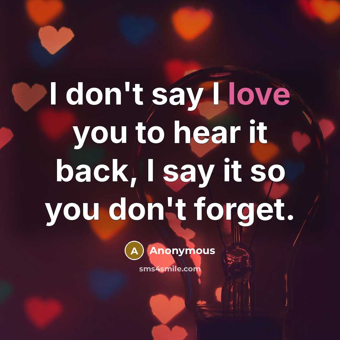 “I don't say I love you to hear it back,…” quote by Anonymous