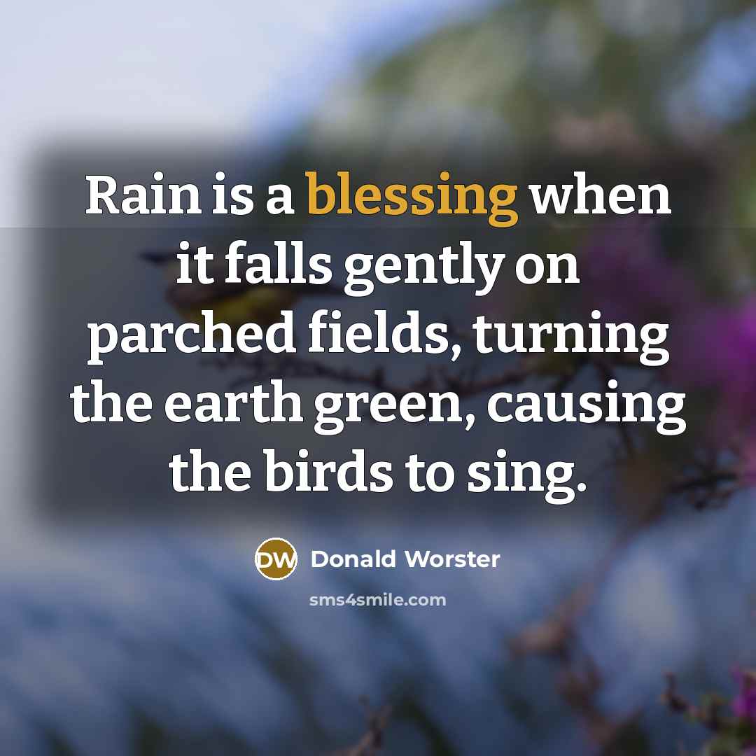 “Rain is a blessing when it falls gently on parched…” quote by Donald Worster