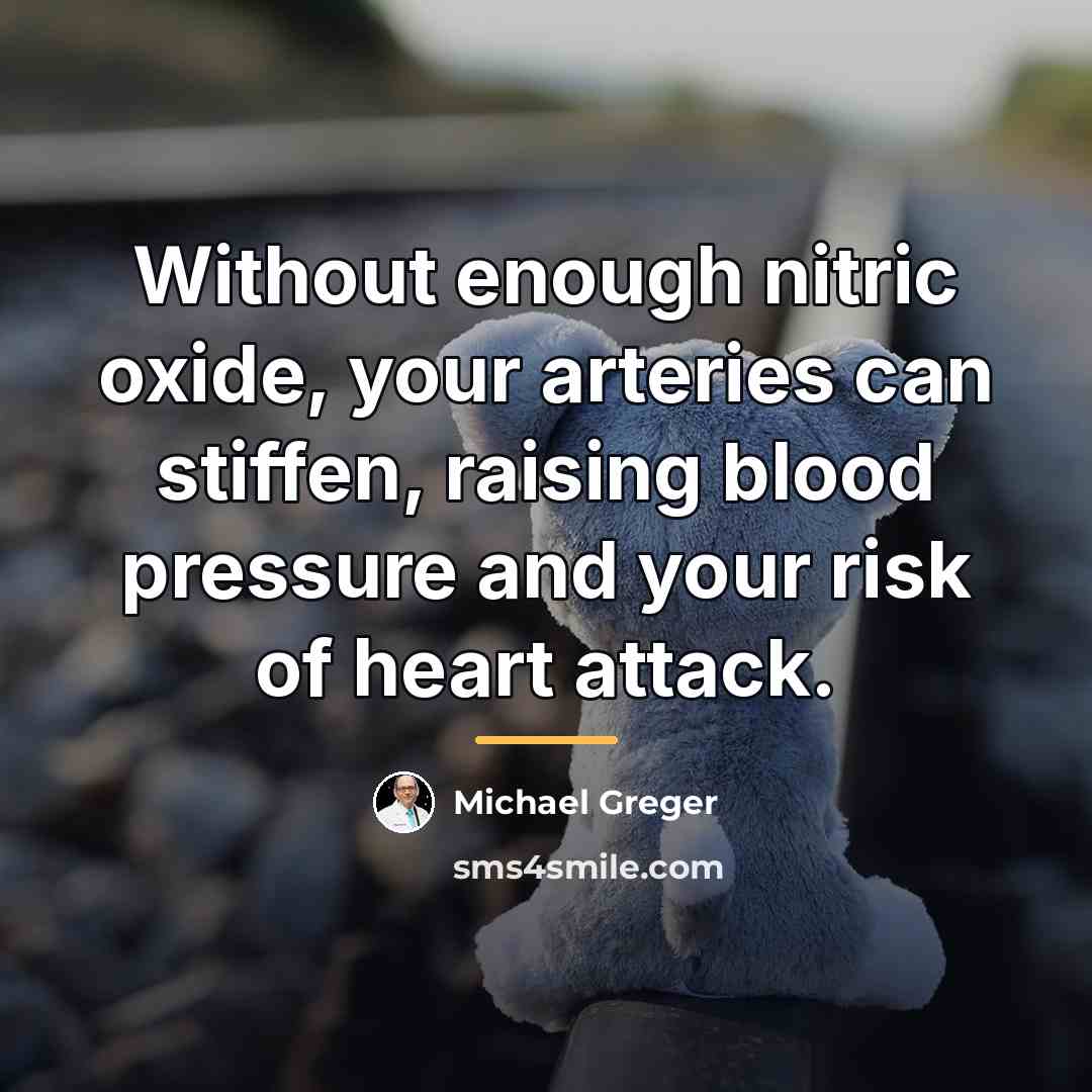 “Without enough nitric oxide, your arteries can stiffen, raising blood…” quote by Michael Greger