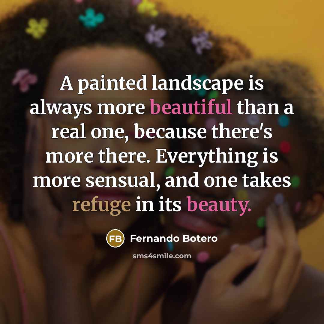 “A painted landscape is always more beautiful than a real one, because there's more there. Everything is more sensual, and one takes refuge in its beauty.” quote by Fernando Botero