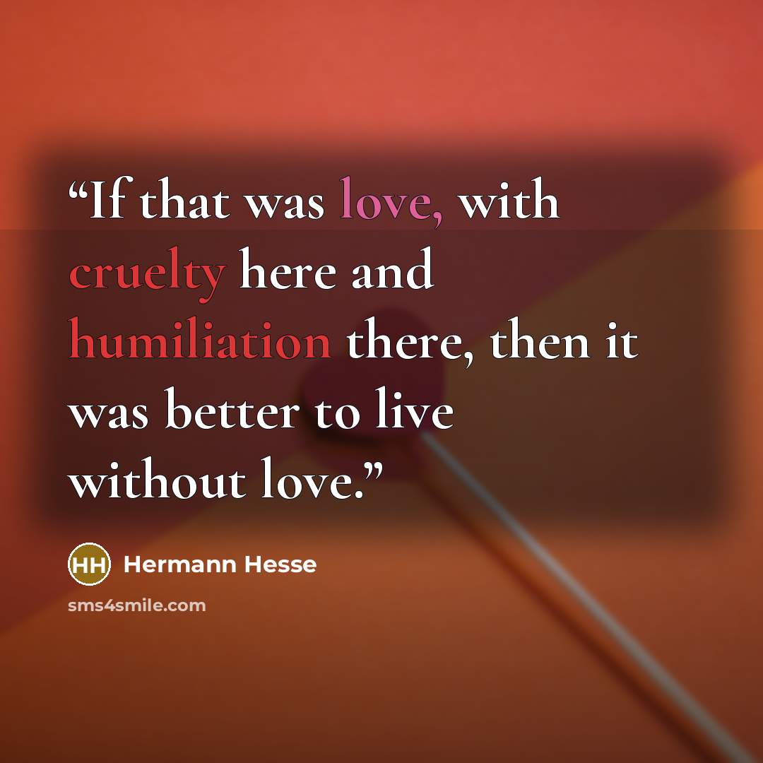 “If that was love, with cruelty here and humiliation there, then it was better to live without love.” quote by Hermann Hesse