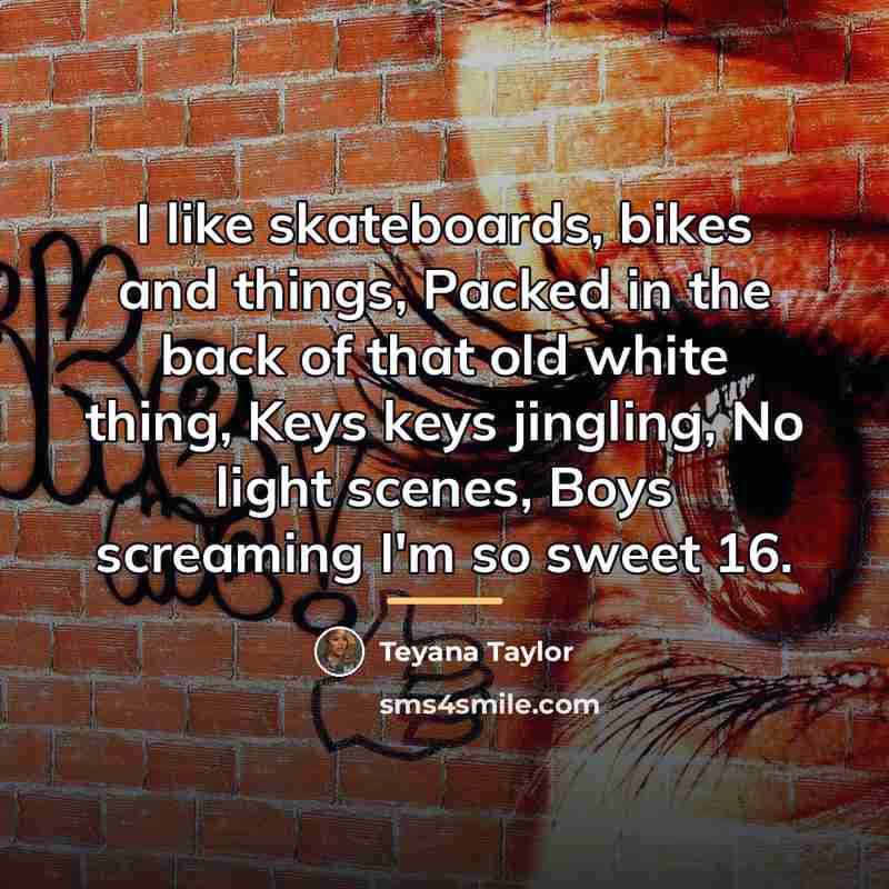 “I like skateboards, bikes and things, Packed in the back…” quote by Teyana Taylor