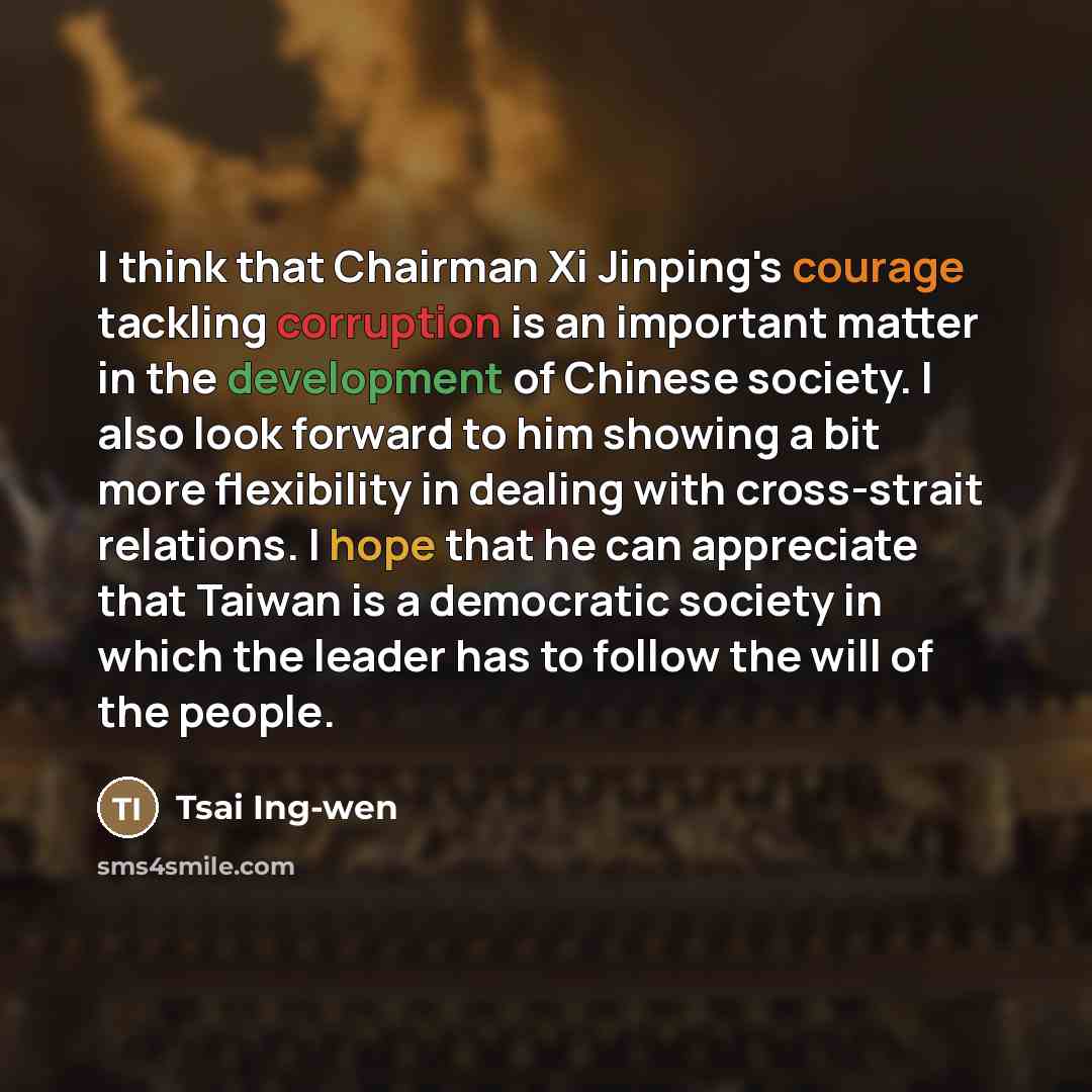 “I think that Chairman Xi Jinping's courage tackling corruption is…” quote by Tsai Ing-wen