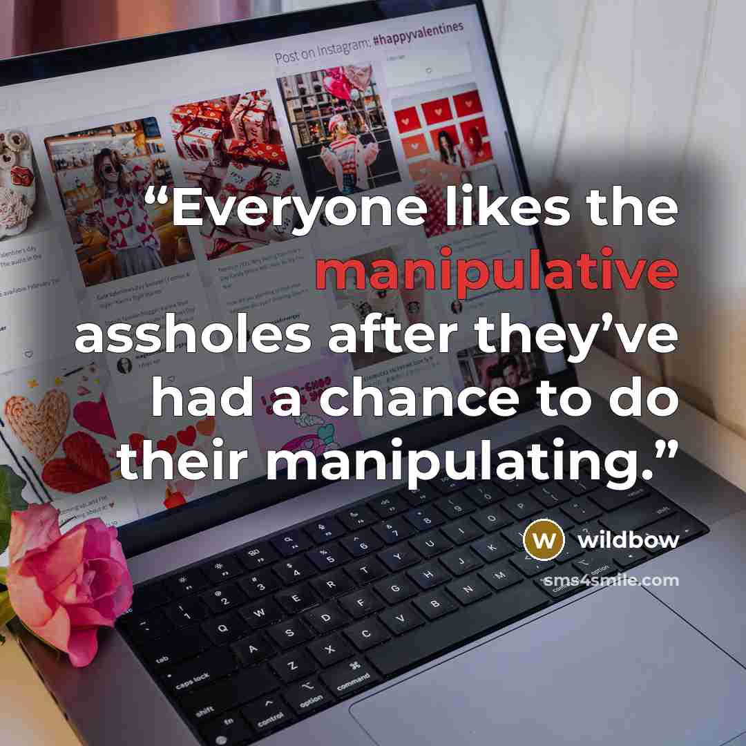 “Everyone likes the manipulative assholes after they’ve had a chance to do their manipulating.” quote by wildbow