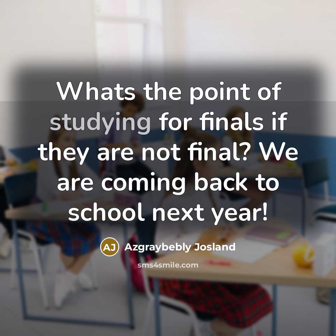 “Whats the point of studying for finals if they are not final? We are coming back to school next year!” quote by Azgraybebly Josland