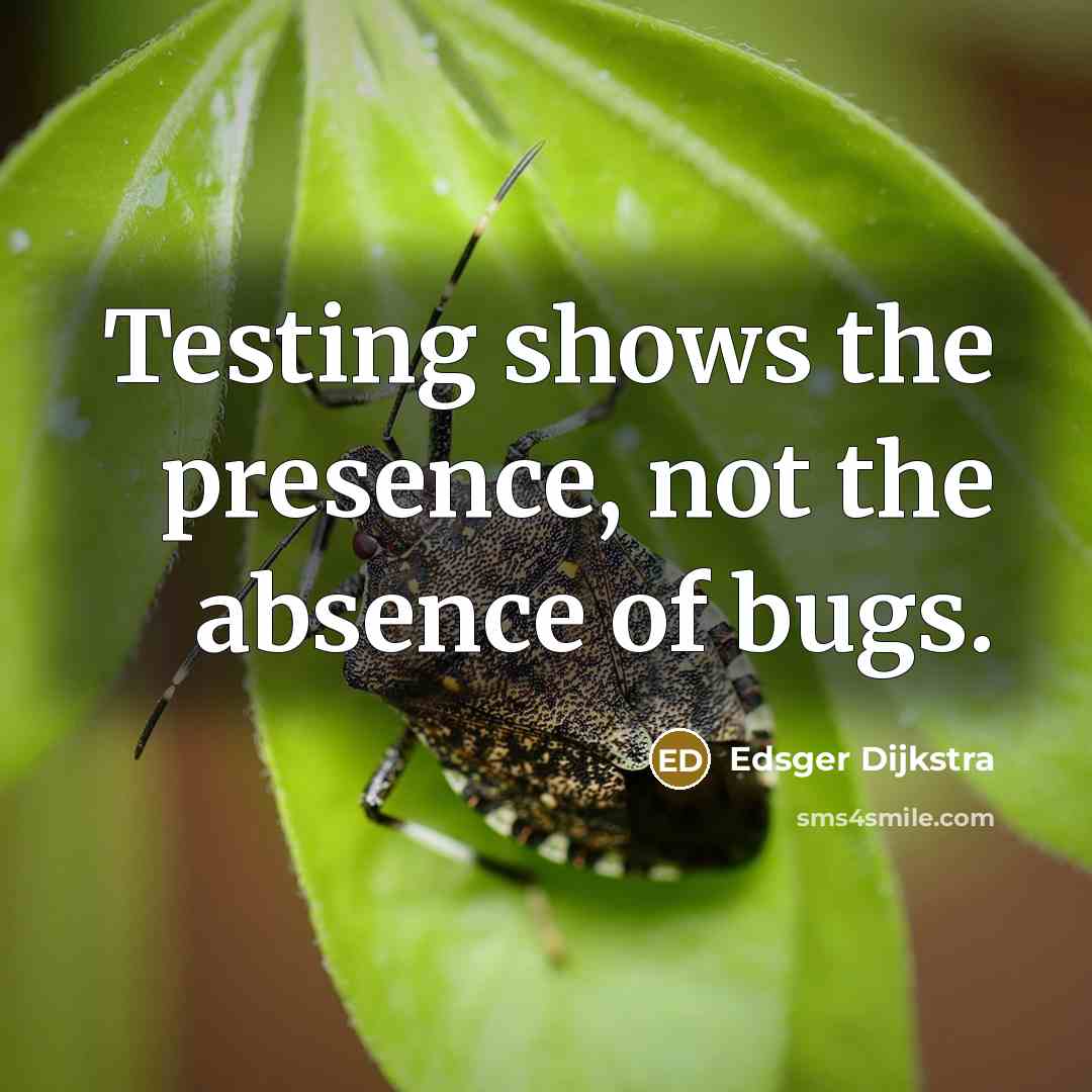“Testing shows the presence, not the absence of bugs.…” quote by Edsger Dijkstra