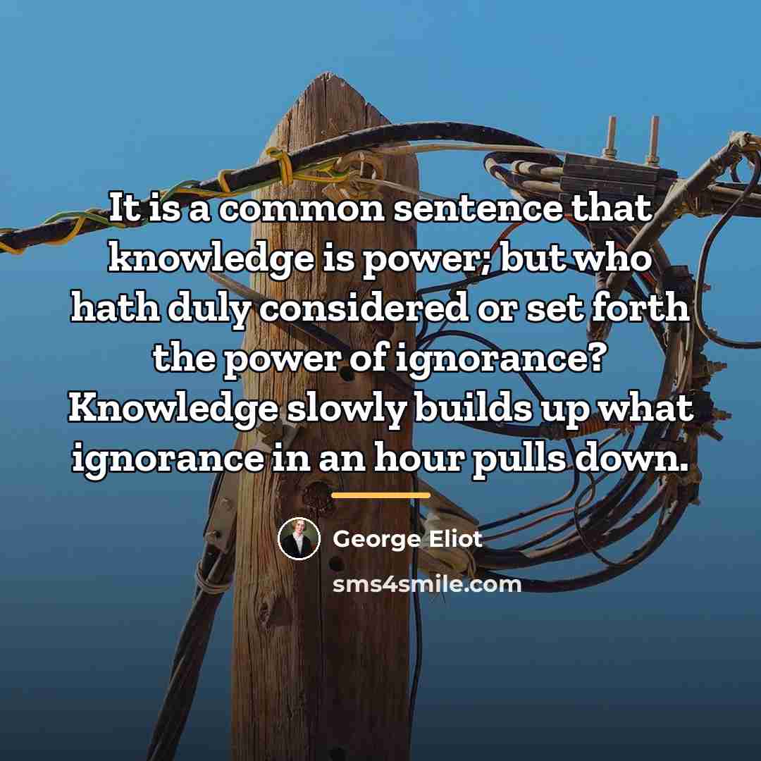 “It is a common sentence that knowledge is power; but…” quote by George Eliot