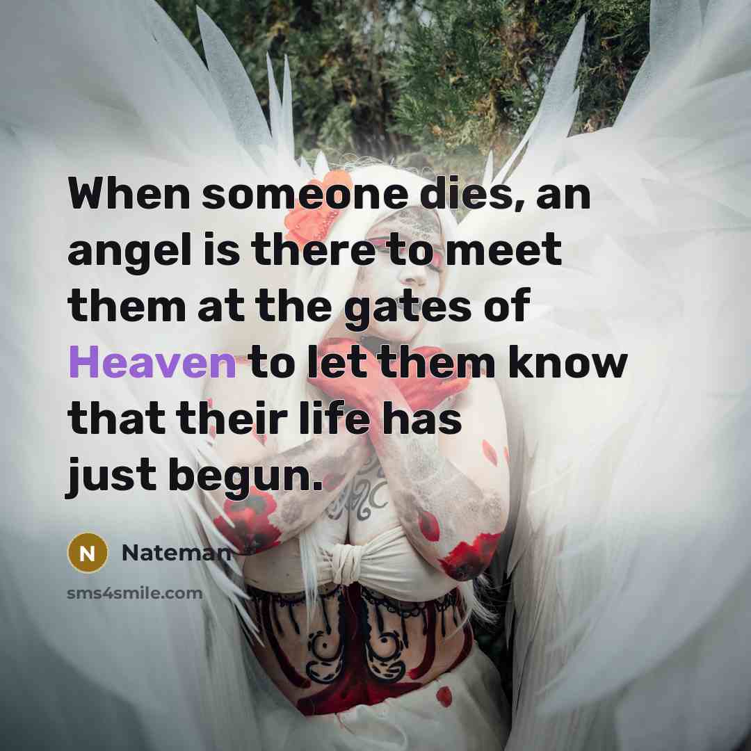 “When someone dies, an angel is there to meet them at the gates of Heaven to let them know that their life has just begun.” quote by Nateman