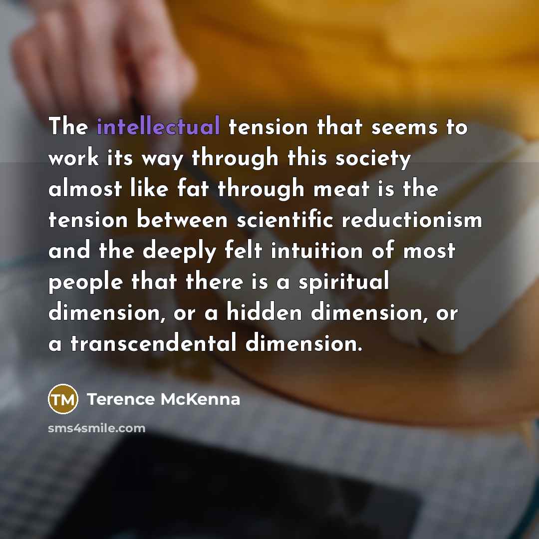 “The intellectual tension that seems to work its way through…” quote by Terence McKenna