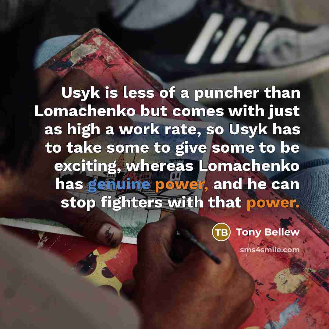 “Usyk is less of a puncher than Lomachenko but comes…” quote by Tony Bellew