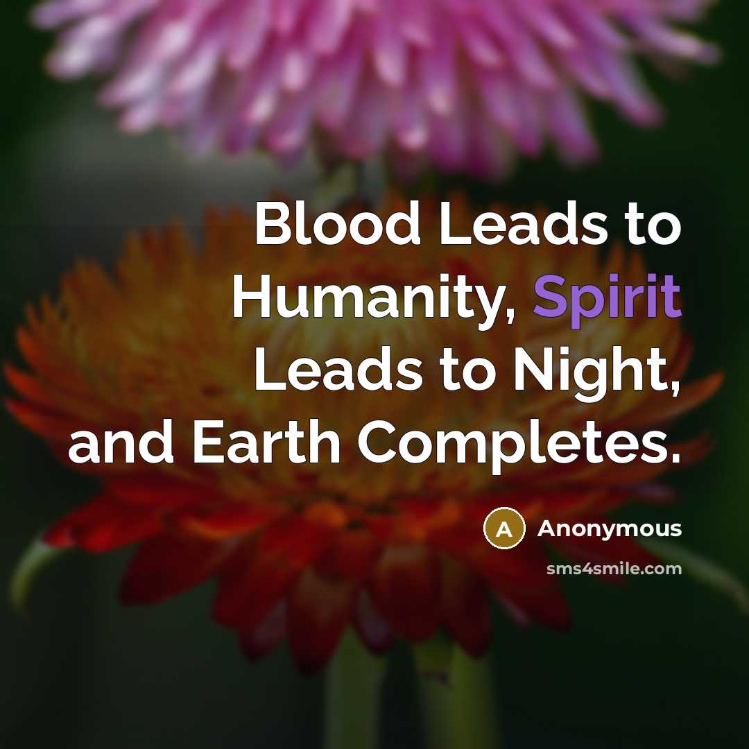 “Blood Leads to Humanity, Spirit Leads to Night, and Earth…” quote by Anonymous