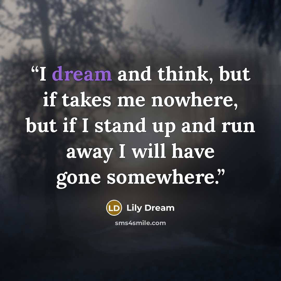 “I dream and think, but if takes me nowhere, but if I stand up and run away I will have gone somewhere.” quote by Lily Dream
