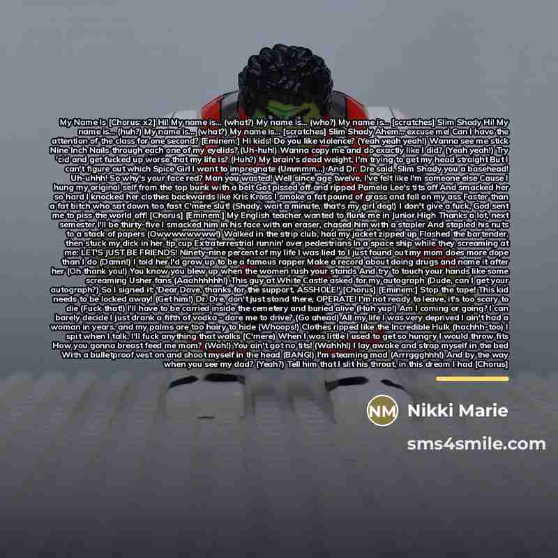 “My Name Is [Chorus: x2] Hi! My name is... (what?)…” quote by Nikki Marie