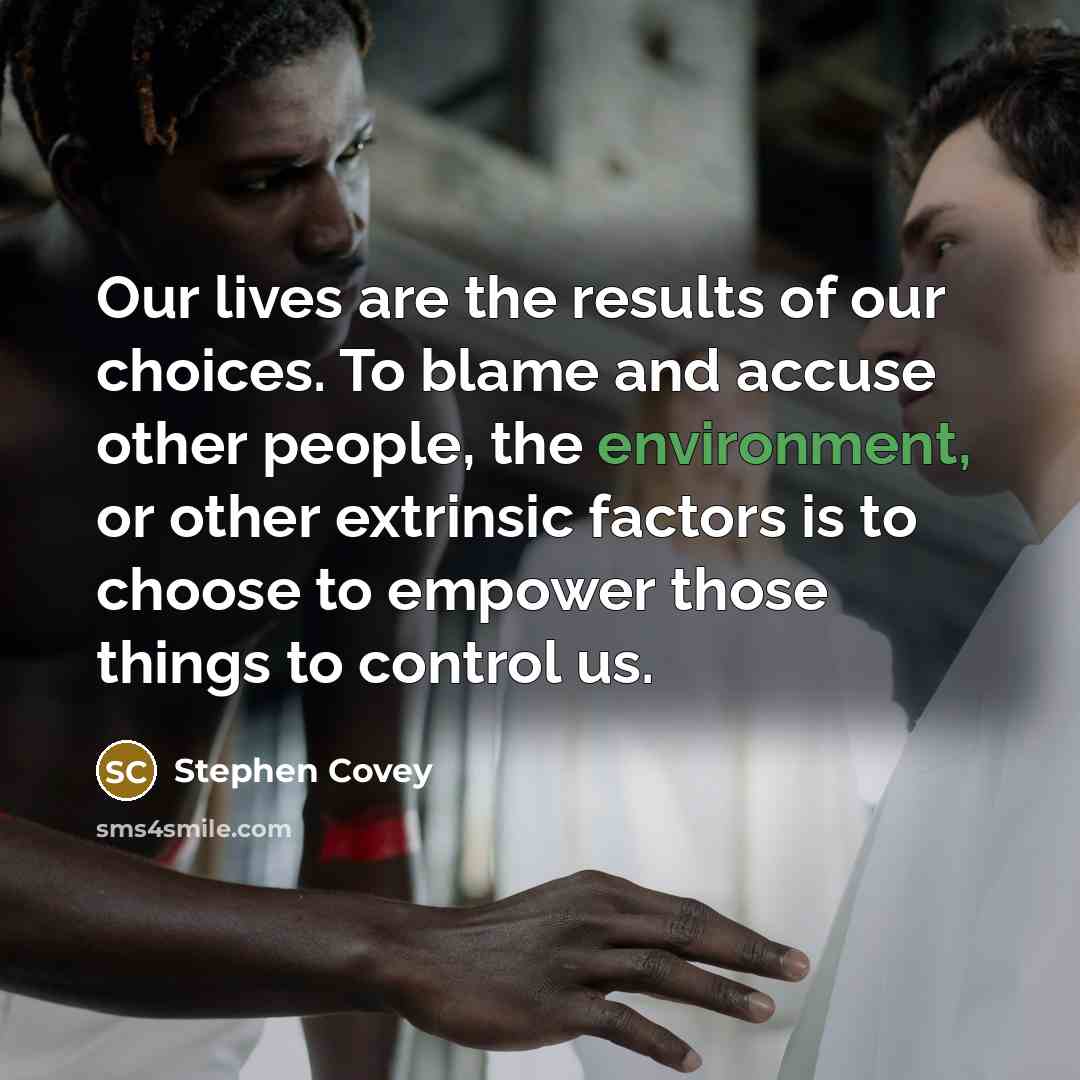 “Our lives are the results of our choices. To blame…” quote by Stephen Covey
