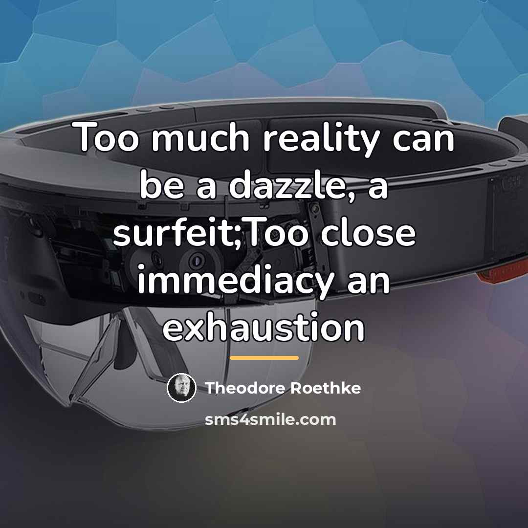 “Too much reality can be a dazzle, a surfeit;Too close…” quote by Theodore Roethke