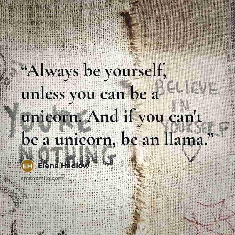 “Always be yourself, unless you can be a unicorn. And if you can't be a unicorn, be an llama.” quote by Elena Hadlow