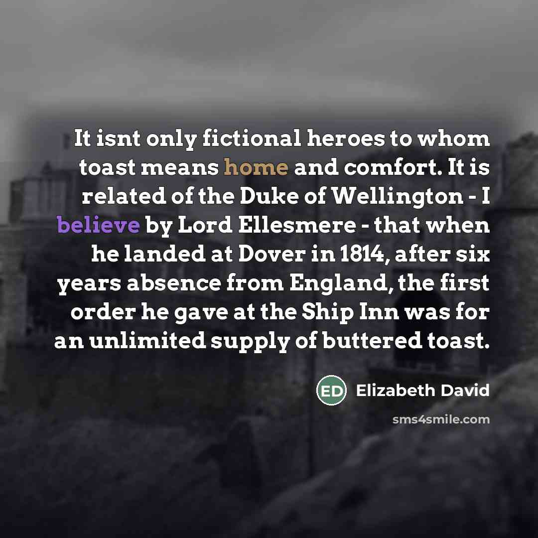“It isnt only fictional heroes to whom toast means home…” quote by Elizabeth David