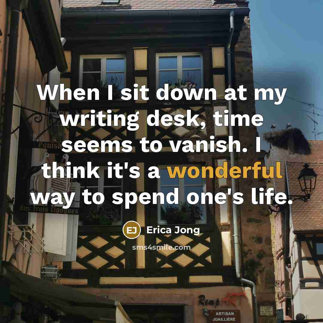 “When I sit down at my writing desk, time seems…” quote by Erica Jong