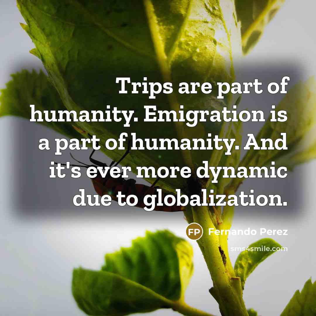 “Trips are part of humanity. Emigration is a part of…” quote by Fernando Perez
