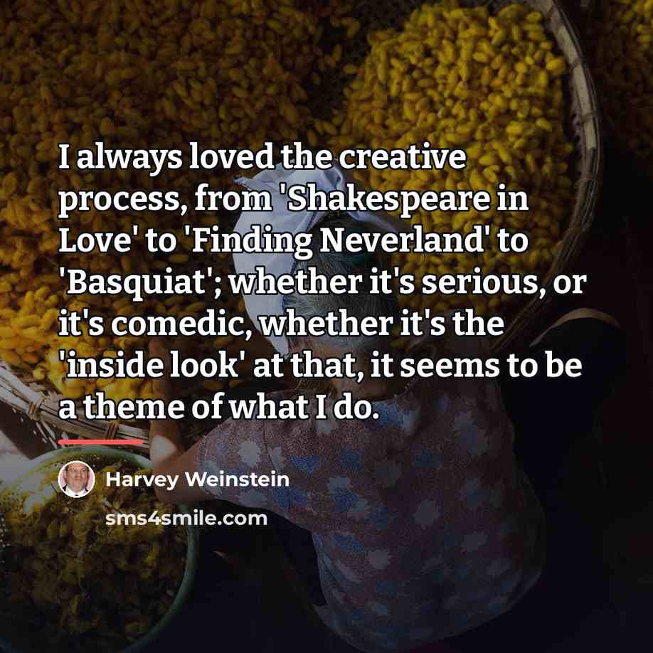 “I always loved the creative process, from 'Shakespeare in Love'…” quote by Harvey Weinstein
