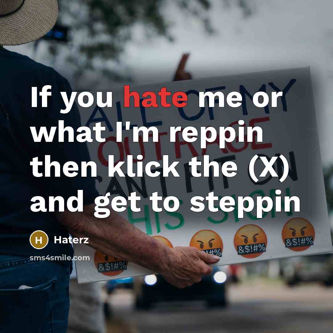 “If you hate me or what I'm reppin then klick the (X) and get to steppin” quote by Haterz