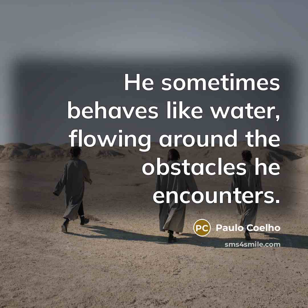 “He sometimes behaves like water, flowing around the obstacles he…” quote by Paulo Coelho