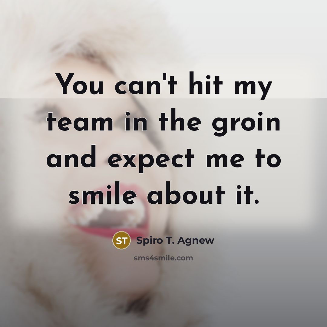 “You can't hit my team in the groin and expect me to smile about it.” quote by Spiro T. Agnew