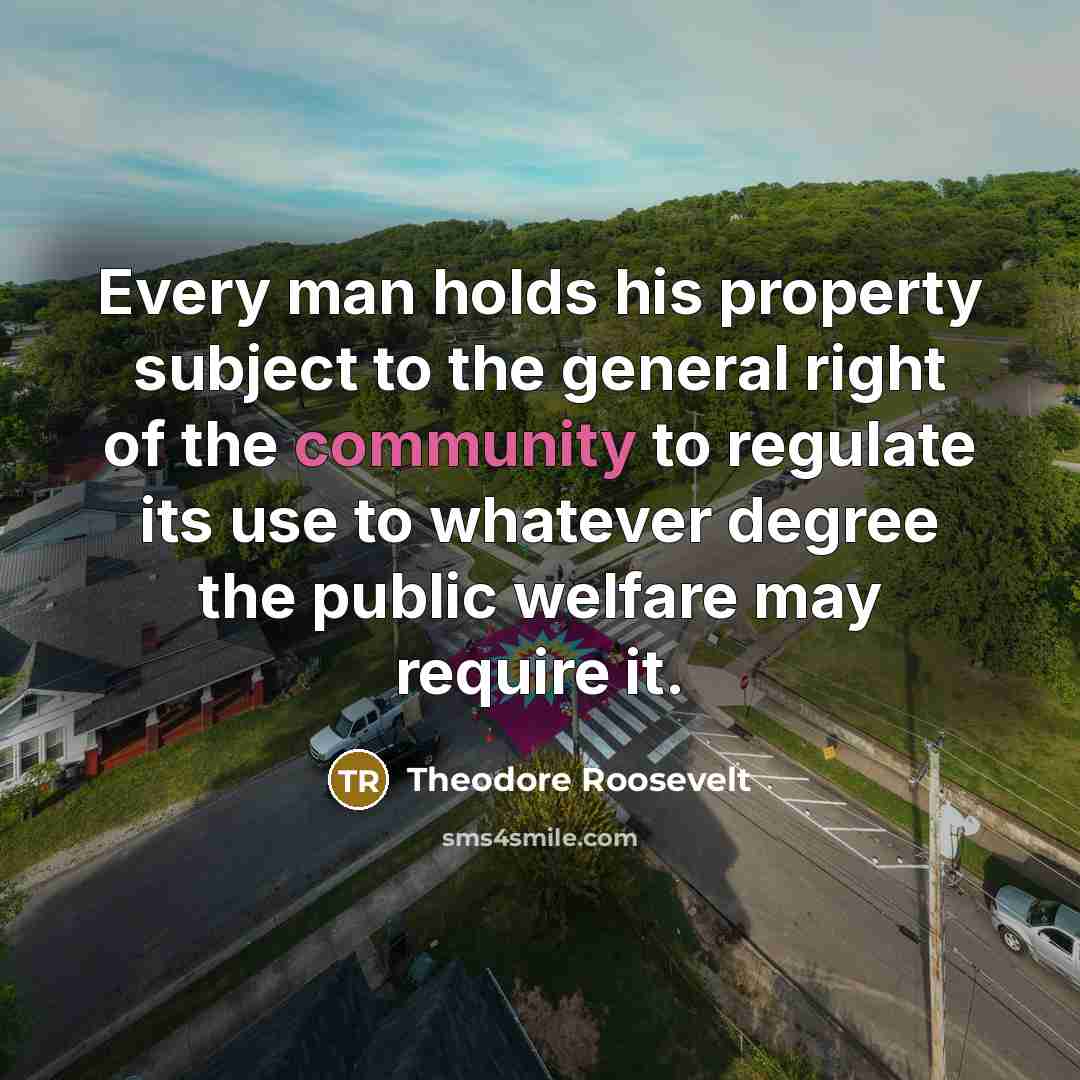 “Every man holds his property subject to the general right…” quote by Theodore Roosevelt