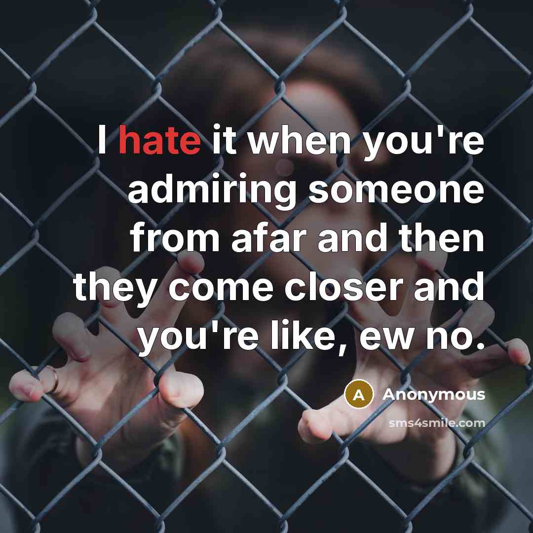“I hate it when you're admiring someone from afar and then they come closer and you're like, ew no.” quote by Anonymous