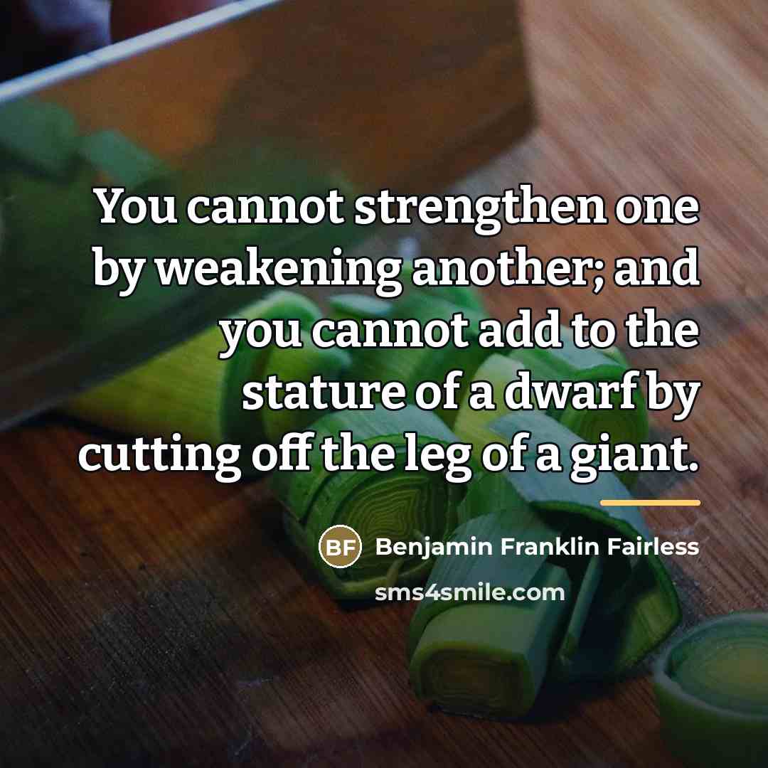 “You cannot strengthen one by weakening another; and you cannot…” quote by Benjamin Franklin Fairless