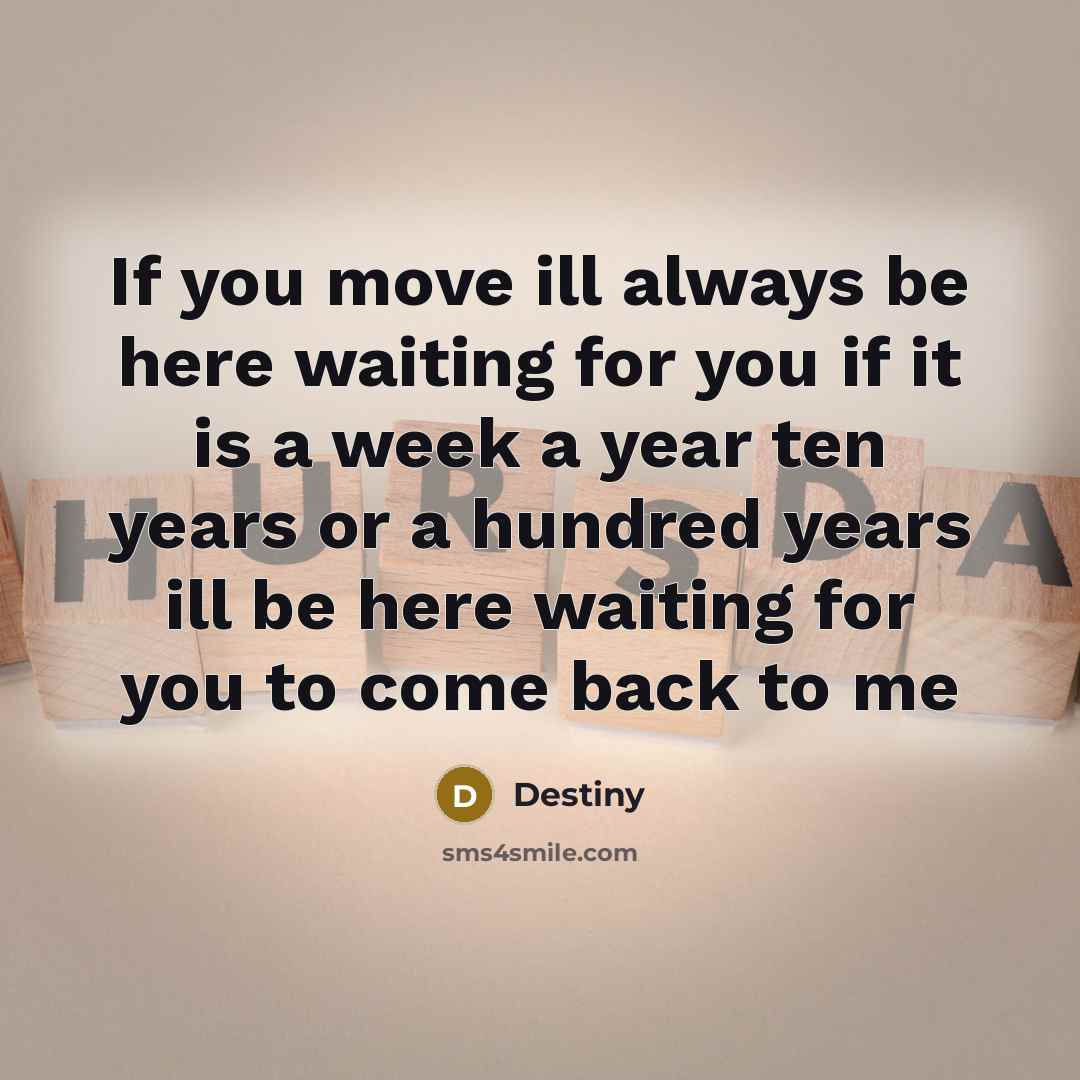 “If you move ill always be here waiting for you if it is a week a year ten years or a hundred years ill be here waiting for you to come back to me” quote by Destiny