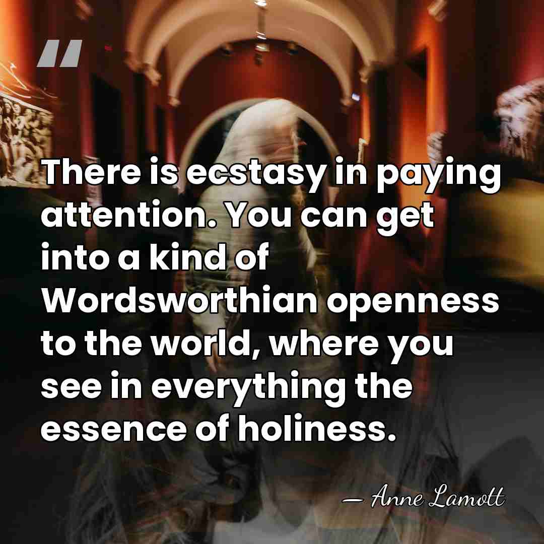 There is ecstasy in paying attention. You can get into a kind&hellip; - Anne Lamott