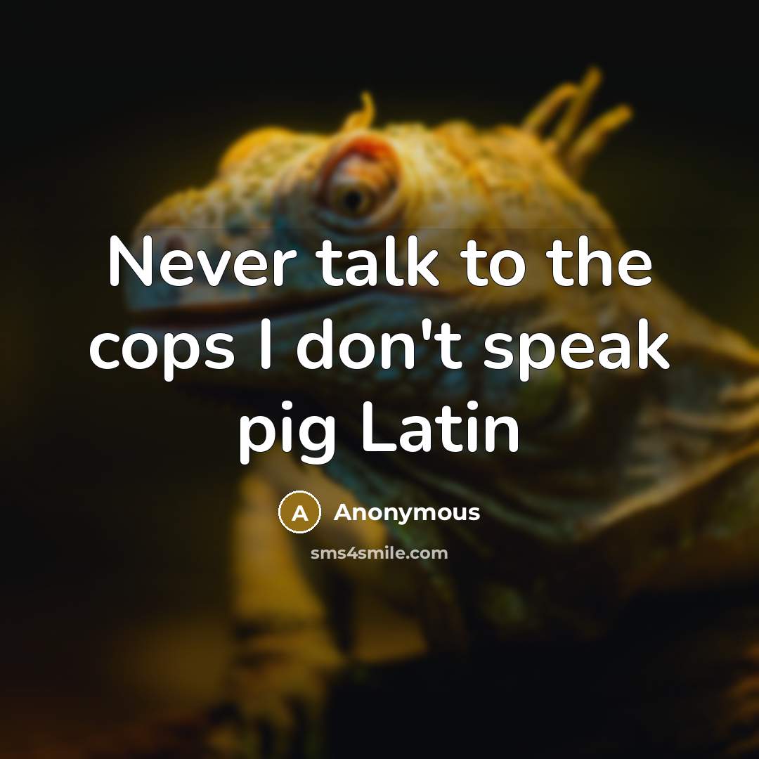 “Never talk to the cops I don't speak pig Latin” quote by Anonymous