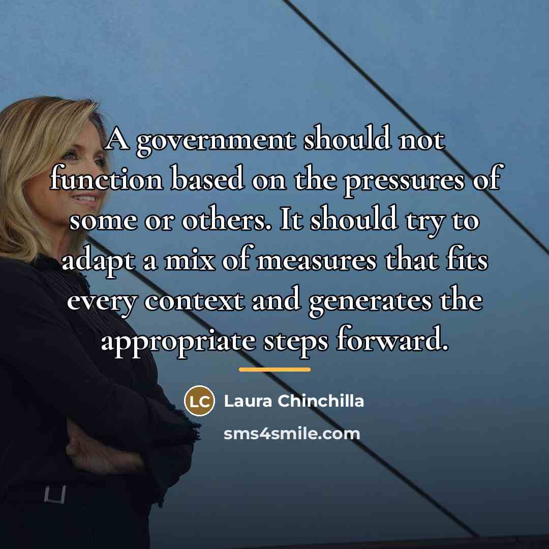 “A government should not function based on the pressures of…” quote by Laura Chinchilla